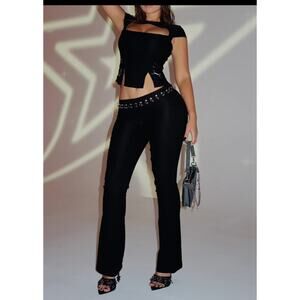 White Fox Boutique Unfollowing Spree Wide Leg Pants Black Size Large NWT